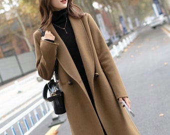 Brown Wool Coat, Long Wool Coat, Oversized Womens Wool Coat, Winter Warm Wool Coat Women, Custom Coat, Stylish Casual Handmade Coat 3906