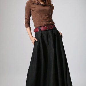 Woman maxi slong linen skirt in Black 0902# Woman maxi slong linen skirt in Black 0902#