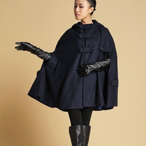 Hooded Wool Cape Coat, Autumn Winter Wool Cloak Coat, Oversized Cape Coat, Plus size wool cape, Blue Wool Poncho Cape Jacket, Xiaolizi 0391