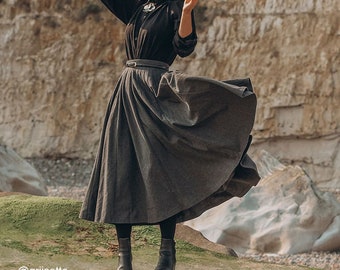 Pleated Circle Wool Skirt, Gray Wool Skirt, High Waist Wool Skirt