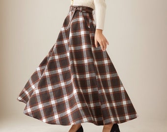 Plaid Maxi Skirt Skirts Women's Autumn Checked Tartan Retro Maxi Skirt Vintage Checked Long Skirt Elegant Plaid Winter Skirt A Line Midi Skirt High Waist Tartan Skirt Plaid Skirt Plus Size