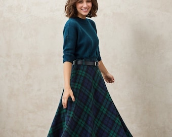 Vintage Inspired Long Wool Plaid Skirt 4619 Vintage Inspired Long Wool Plaid Skirt 4619