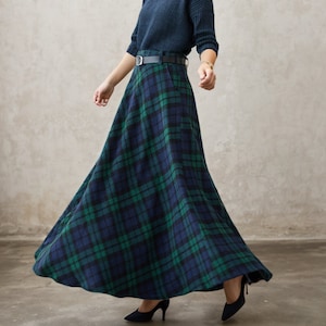 Vintage Inspired Long Wool Plaid Skirt, Tartan Winter Maxi Wool Skirt Women, A Line Wool Skirt, Plus Size Skirt with Pockets, Xiaolizi 4619