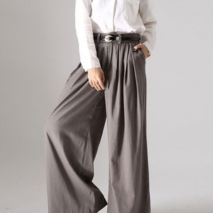 Gray palazzo pants, wide leg pants, womens long pants, linen pants, pleating pants, custom made, pockets pants, plus size available 0839 gray--0839#