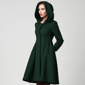 Hooded Wool coat in blue, Wool coat women, winter coat women, Vintage inspired Swing coat, Wool Princess coat, Custom made coat 2648 1-Green