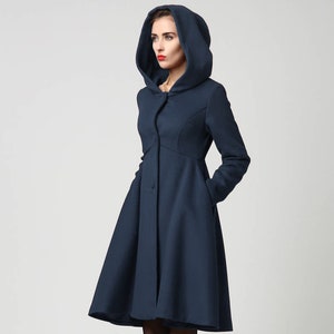 Women's Autumn Winter Wool Coat With Hood, Hooded Wool Coat, Vintage ...