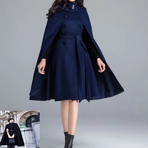 Hooded Wool Cape Coat Women Warm Winter Cape Plus Size Cape Etsy