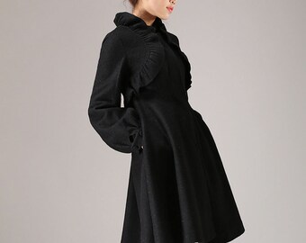 hooded coat swing coat winter wool coat gray coat A-Line | Etsy