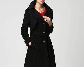 long black coat Trench coat military coat long coat black