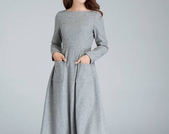 Shirt dress, wool dress, winter dress, maxi dress, pleated dress, warm  dress 1849