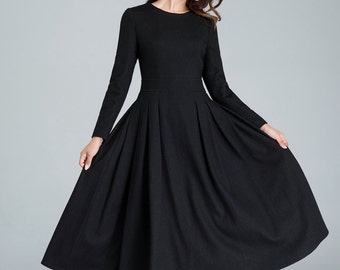 black wool maxi dress