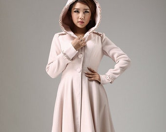 Pink wool coat, women coat, maxi coat, winter coat, coat dress, hooded coat, wool coat, ruffle coat, warm coat, maxi wool coat 0727#