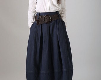 Long Linen skirt in blue, Linen Maxi skirt, skirt for women, bud skirt, Linen skirt pockets, casual skirt, Pleated skirt, Custom skirt 0778#