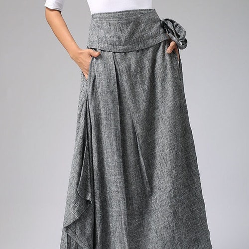 Wrap Skirt Linen Skirt Maxi Skirt Grey Skirt Asymmetrical | Etsy UK