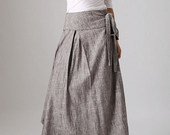 Linen skirt pockets, linen skirt, wrap skirt, linen wrap skirt, maxi skirt, womens skirts, maxi wrap skirt, linen skirt women  0872#