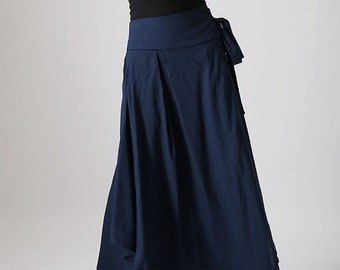 Navy blue skirt, wrap skirt for women, Maxi skirt, Linen skirt, womens skirts, swing skirt, fall skirt, handmade skirt, custom skirt 0874#