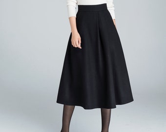 A line Midi skirt, Midi wool skirt, wool skirt, woman skirt, black winter skirt, fitted skirt, handmade skirt, warm winter skirt 1636#