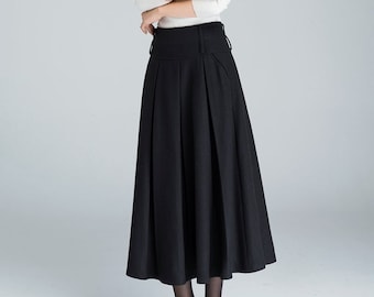 Black Skirt, Wool Skirt, Maxi Skirt, Skirt With Pockets