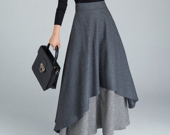 Long wool skirt, Dark grey skirt, gray wool skirt, warm winter skirt, woman skirts, handmade skirt, long wool skirt, gray skirt  1625#