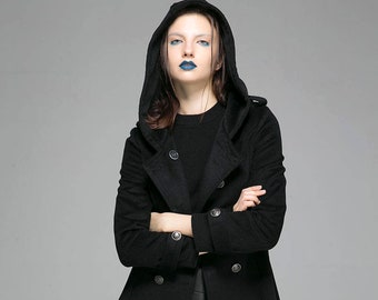 Military Coat, Hooded Coat, Wool Coat, Black Coat, Fitted Coat, Winter Coat, Short Coat, Womens Coat, Double Breasted Coat 1364 - Etsy Military Coat, Hooded Coat, Wool Coat, Black Coat, Fitted Coat, Winter Coat, Short Coat, Womens Coat, Double Breasted Coat 1364 - Etsy