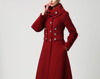 Wool Coat Winter Coat Women Red Wool Coat Long Wool Coat Military Coat Women Warm Winter Coat Wool Coat Women Wool Clothing 1118 Etsy