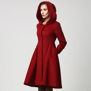 Hooded Wool coat in blue, Wool coat women, winter coat women, Vintage inspired Swing coat, Wool Princess coat, Custom made coat 2648 2-Wine red