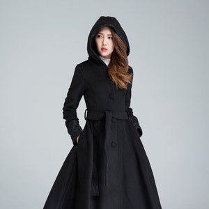 Black wool coat long trench coat hooded coat wool coat | Etsy
