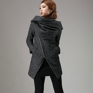 Hooded wool coat, Asymmetrical coat, winter coat women, wool coat women, bike jacket, women's winter coat, autumn winter outfit 0735#