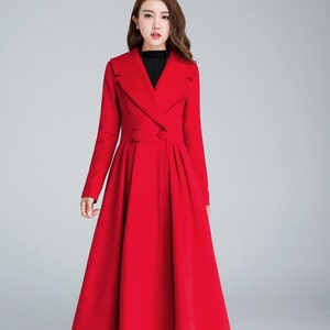Wool Princess coat, Dress Coat, 1950s Vintage inspired Swing coat, Long wool coat women, winter coat women, fit and flare coat 1640 Red