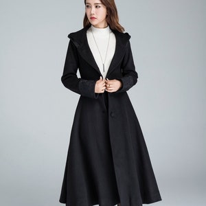 LEEZ Women Mid-length Belted Hooded Wool Coat - Black