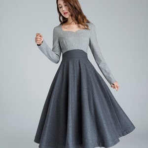1950s Grey Fit and Flare wool dress, womens dresses, Winter dress Vintage, midi dress, designer dress, patchwork dress, custom dress 1615#