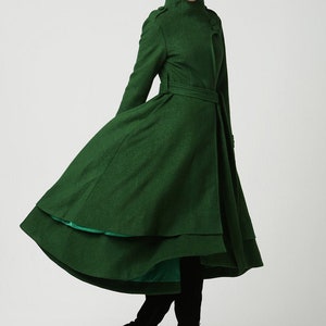 Asymmetrical wool coat in green, Long Wool coat, Gothic coat, Winter coat women, Wool coat women, Belted wool coat, Made to order 1112#