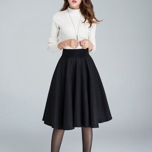 High Waist Wool Skirt, Midi Swing Wool Circle Skirt, Flared Wool Midi Skirt, Vintage Pleat Wool Skirt, Winter Skater Skirt, Xiaolizi 1633 4-black