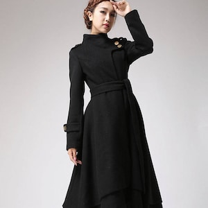 Wool coat women, black coat, long wool coat, winter coat women, Gothic Coat, asymmetrical coat, steampunk coat, wool coat xs 0703#