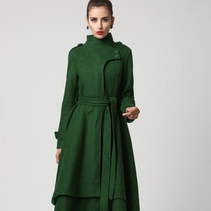 Long Wool coat, Wool coat women, Green wool coat, Asymmetrical coat, Gothic coat, Winter coat women, Belted wool coat, Made to order 1112#