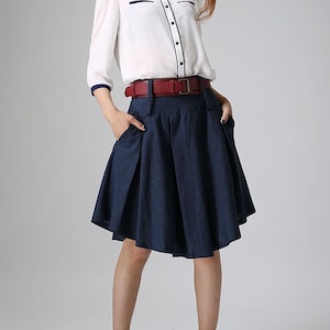 Blue skirt woman linen skirt midi skirt customa made pleated skirt 0906# Blue skirt woman linen skirt midi skirt customa made pleated skirt 0906#