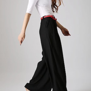 Handmade Women's Linen Palazzo pants, wild leg pants in Balck 0873# Handmade Women's Linen Palazzo pants, wild leg pants in Balck 0873#