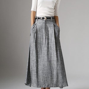 A Line Maxi skirt, Linen skirt, Long Linen skirt, gray skirt, ladies skirts, pocket skirts, Summer spring outfit, custom skirt 1039 image 1