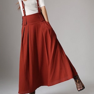 Linen Suspender Skirt Women, High Waisted Maxi Skirt with Pockets, Red Skirt, Custom Made Skirt, Casual Linen Skirt, Summer Fall Skirt 1035 1-red-1035