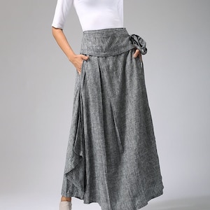 Jupe portefeuille, jupe en lin, jupe longue, jupe grise, jupe asymétrique, jupe pour femme, jupe faite main, jupe éthique, jupe grande taille 0689#