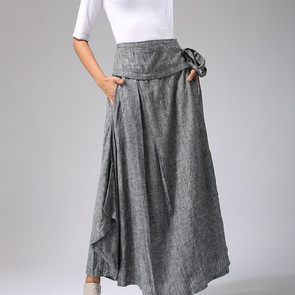 Wrap skirt, Linen skirt, Maxi skirt, grey skirt, asymmetrical skirt, ladies skirt, handmade skirt, ethic skirt, plus size skirt 0689#