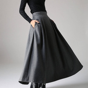 Wool skirt, A Line Maxi skirt, winter skirt women, Long wool skirt, pleated skirt with pocket, high waisted skirt, Autumn winter skirt 1091