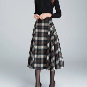 Tartan A Line Midi wool skirt, 1950'S Women Vintage Inspired wool plaid skirt, Winter skirt women, long plaid skirt, womens skirt 1626#