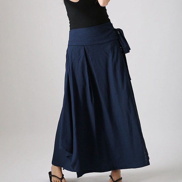 Navy blue skirt, wrap skirt for women, Maxi skirt, Linen skirt, womens skirts, swing skirt, fall skirt, handmade skirt, custom skirt 0874#