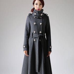 British Style Long Wool Coat in Green, Warm Coat Women, Vintage Winter Coat,  Fit and Flare Solid Coat, Maxi Soft Wool Coat With Belt 2842 