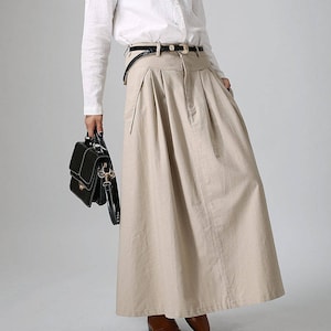 Khaki skirt, maxi skirt, long skirt, casual skirt, linen skirt, summer skirt, pleated skirt, fitted skirt, pockets skirt, gift ideas 0903 image 1