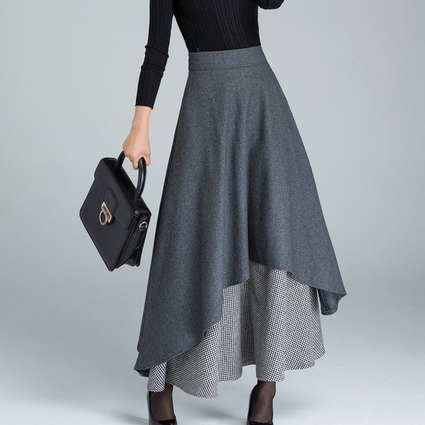 Long wool skirt, Dark grey skirt, gray wool skirt, warm winter skirt, woman skirts, handmade skirt, long wool skirt, gray skirt  1625#