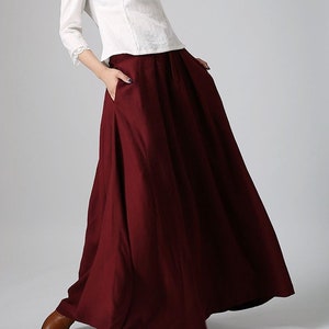 Burgundy skirt, linen skirt, maxi linen skirt, Asymmetrical skirt, women linen skirt, linen skirt pockets, women linen clothing 0910 image 1