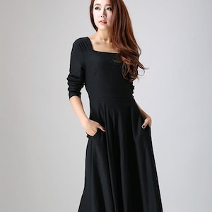 Linen dress, Long sleeve Linen Maxi dress with pockets, Women Linen dress, Black Linen dress, Spring autumn dress, Custom dress 0793 image 2
