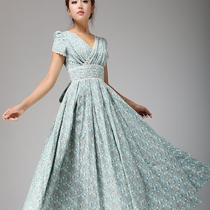 Empire Waist Linen Maxi Cottagecore Dress, Modest Linen Dress, Wrap ...